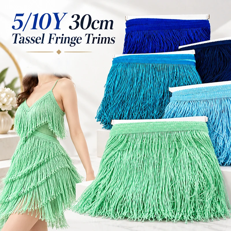 5/10Yards 30cm Long Tassel Fringe Trim Colorful Polyester Latin Dance Dress Curtain Costume DIY Sewing Decor Accessories