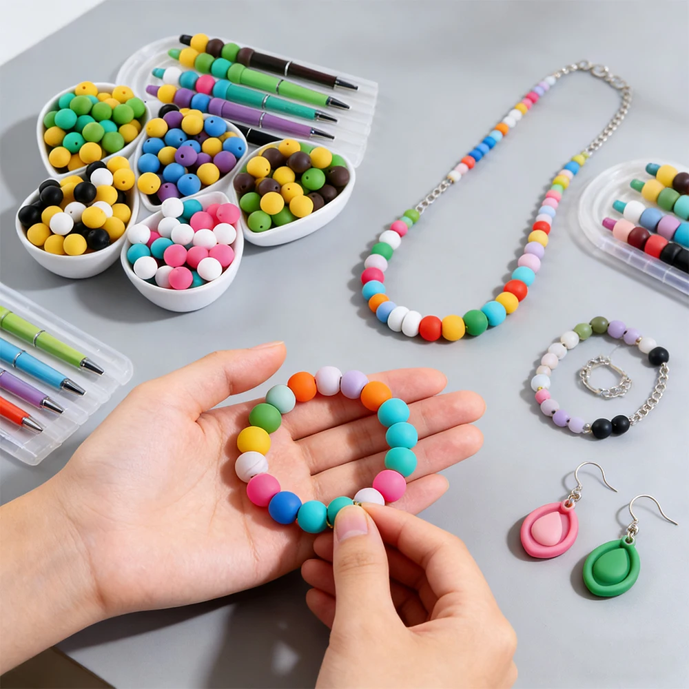 60pcs New 3 Color 9/12/15mm Silicone Round Beads Combination DIY Keychain Necklace Bracelet Etc Accessories For Jewelry Making