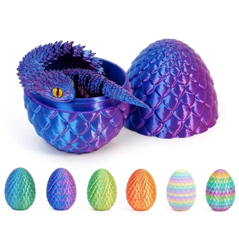 3D Movable Rainbow Snake with Dragon Egg, Flexible and Playable Snake Ornament, Home Desktop Decoration