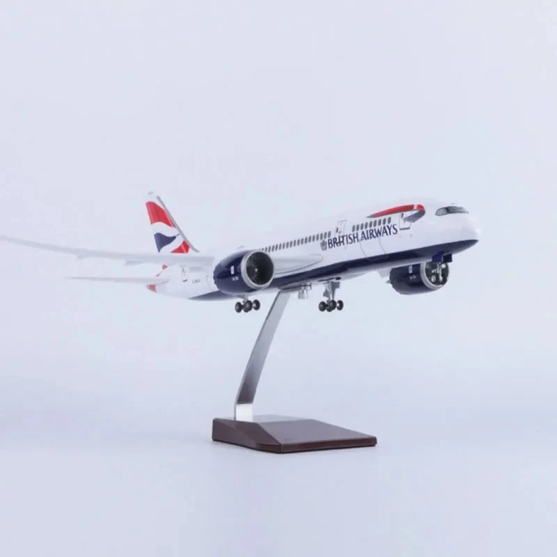 Imagem -03 - Escala 1:130 43 cm 787 Boeing Jetliner British Airways B787 Modelo de Aeronave Joias de Avião de Resina Fundida com Luzes Led