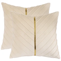 2Pcs Velvet Throw Pillow Covers 18x18 Pack of 2 with Gold Leather Decorative Couch Pillowcase Luxury Modern Pillow Covers