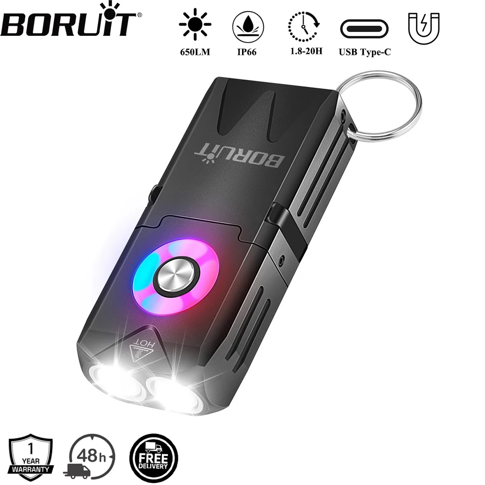 

BORUiT EV25 650LM EDC брелок светодиодный фонарик Type-C перезаряжаемый RGB рабочий фонарь с магнитом карманный фонарь для кемпинга