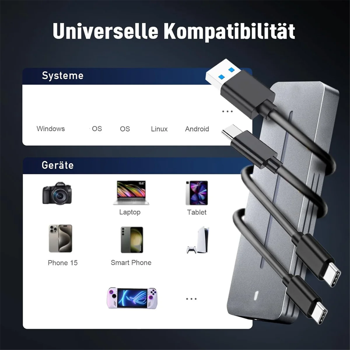 

2025+ M.2 NVMe SSD Enclosure, USB 3.1 10 Gbps M2 SSD Enclosure, Aluminium M2 SSD Adapter with Cooling Pad