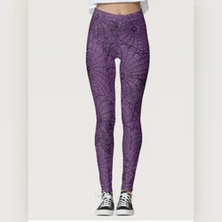 Halloween spider web print elastic waist tight-fitting hip lift casual leggings Festive atmosphere feel holiday gifts