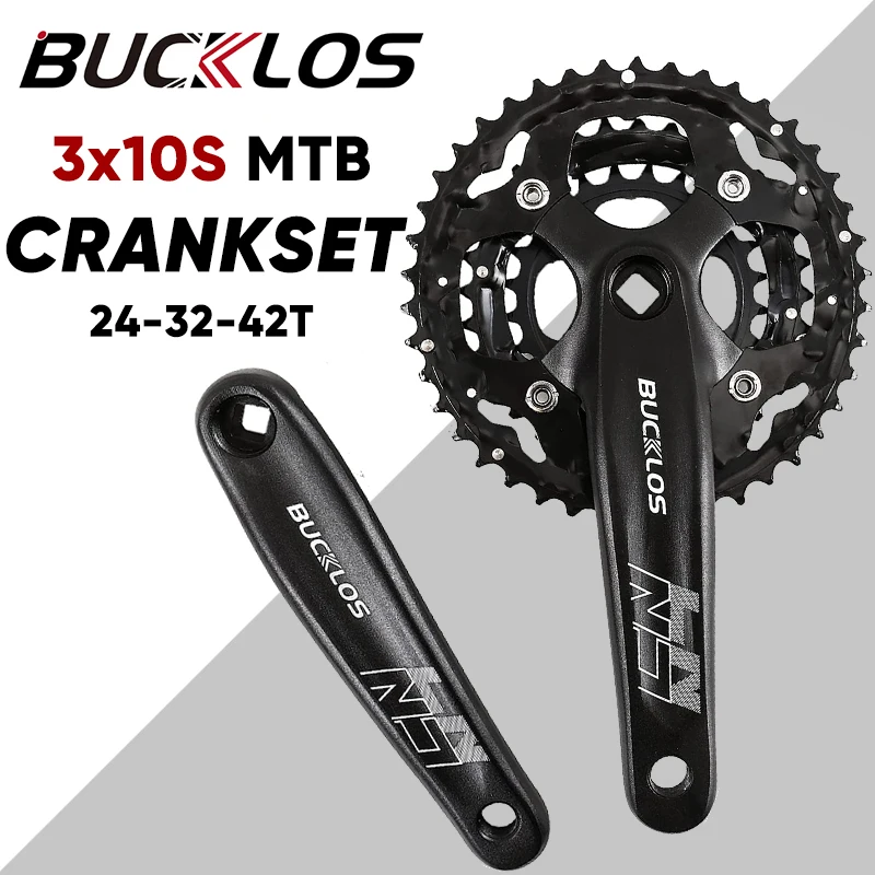 BUCKLOS 3X10S MTB Crankset 104BCD 24-32-42T Triple Chainring Set Ultralight Mountain Bike Square Hole Crank Set Bicycle Parts