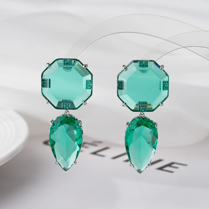 SENYU Trendy Geometric Water Drop Earrings Handpave Octagon Crystal Cubic Zirconia for Women Party Gift Jewelry Nigeria Earring