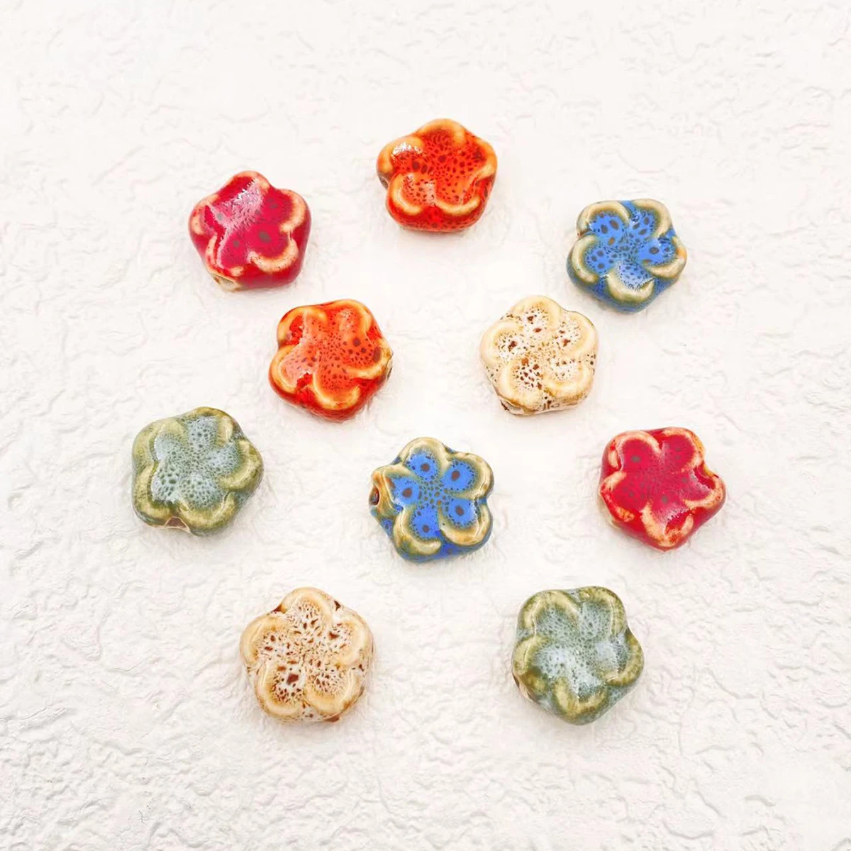 10PCS 15MM Ceramic Flower Shape Loose Beads Colorful Color Retaining Ins Ancient Style DIY For Jewelry Making Handmade Accessory