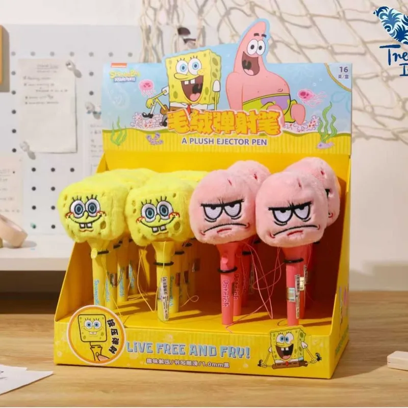 2/4pcs Kawaii SpongeBob Dad Plush Ejection Ballpoint Pen Funny Cute Student Prank Entertainment Fun Neutral Pen Stationery Gift