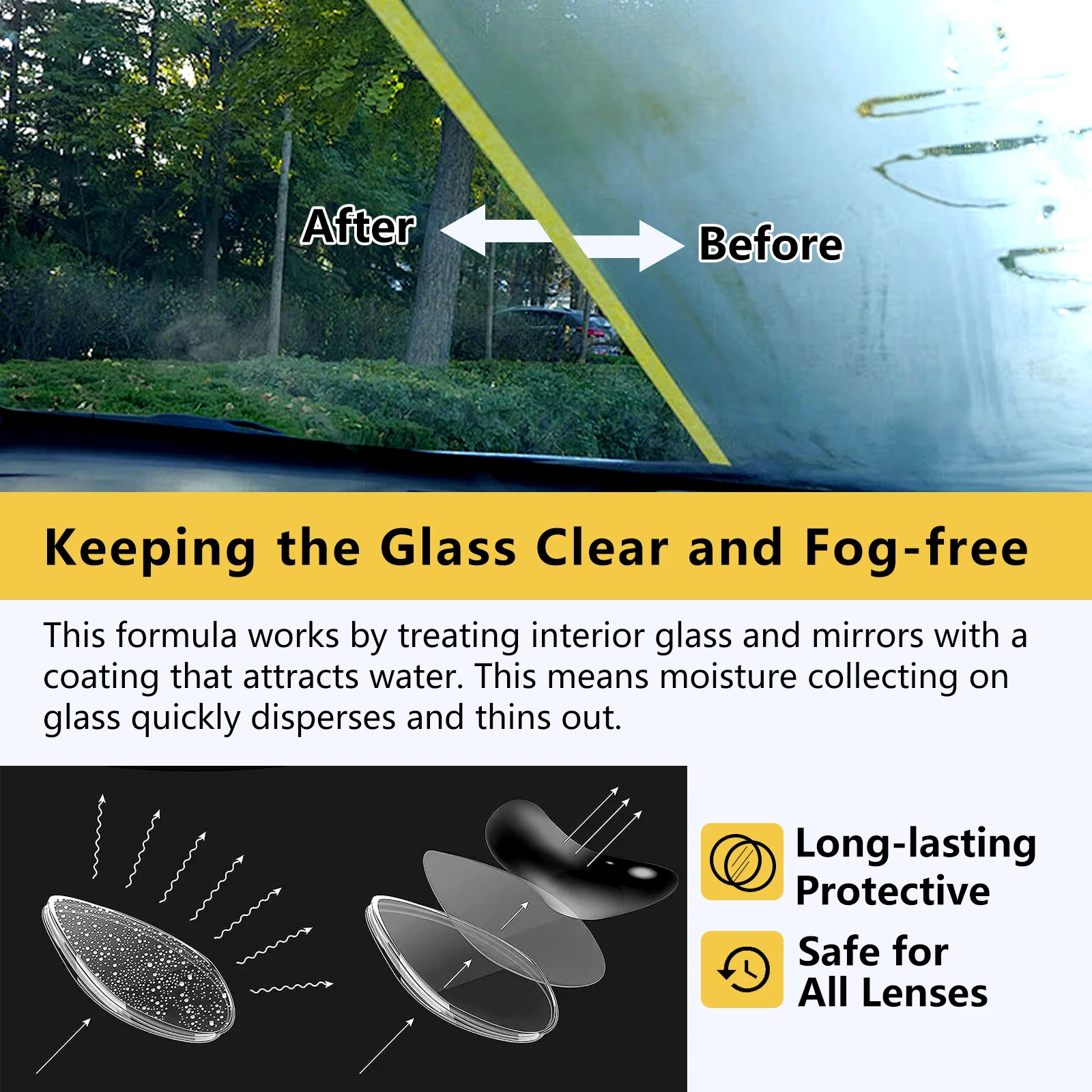 LOCBONDS0 Anti Fog Spray for Glasses Car Windshield Swim Goggles Prevent Fogging Improve Visibility, Safe for All Lenses - 100ml