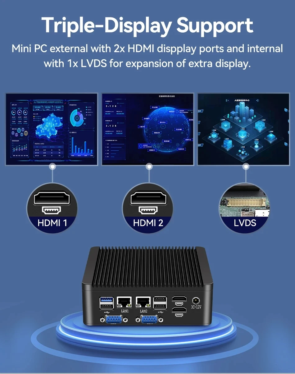 Industriële Mini PC Fanless Celeron J4125 J4105 Quad-Core N4000 2 LAN 4 COM Desktop Computer Windows 10 Pro Linux WIFI minipc