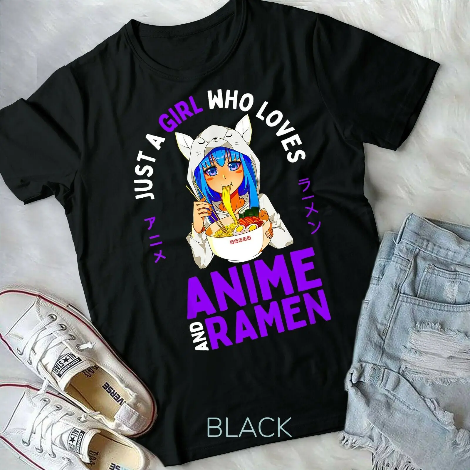 Just a Girl Who Loves Anime and Ramen Women Teen Girls Gift Unisex Form T-shirt