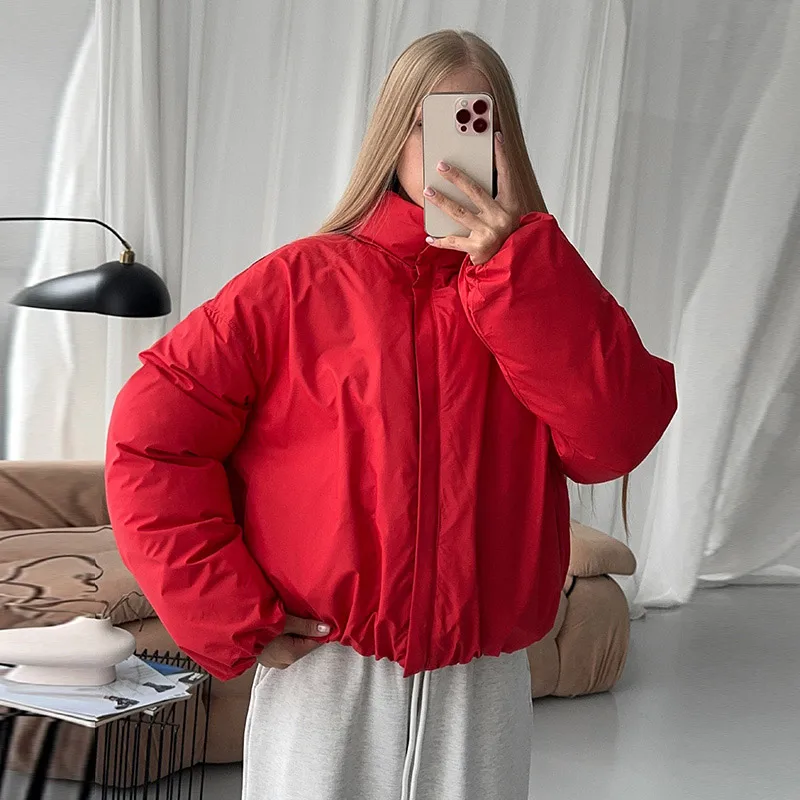 Casual Solid Women's Winter Jacket Fashion Stand Neck Full Sleeve Zip-up Cropped Padded Coats New Basic Daily Outwear 2026