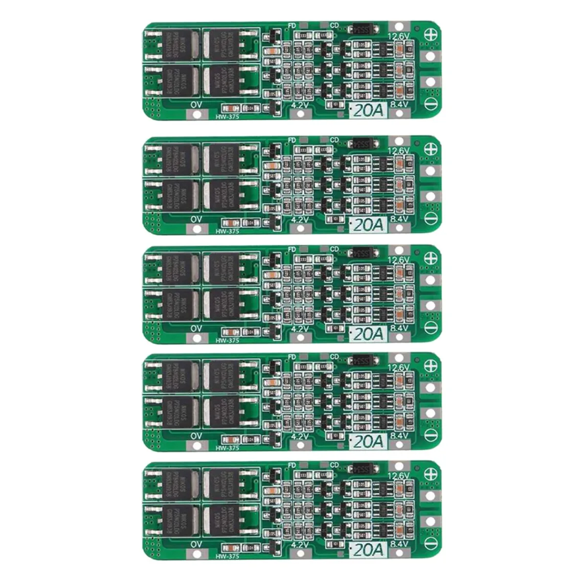 Módulo de cargador de batería de iones de litio, Placa de protección BMS, PCB, 18650 V, 12V, 11,1 V, 5 piezas, 3S, 20A, BMS 12,6
