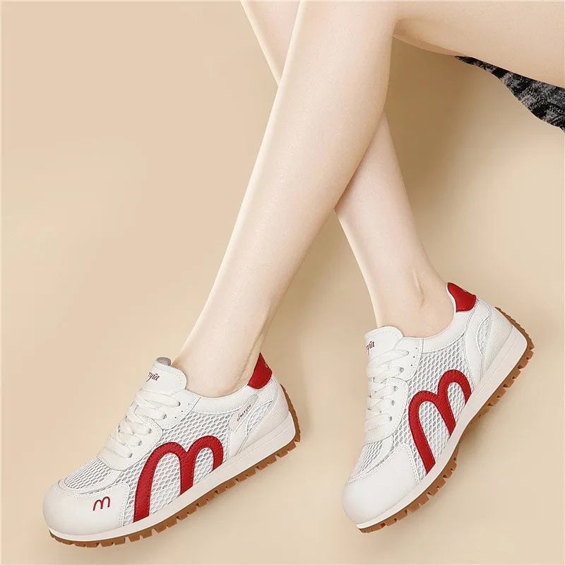 

Women's Korean Retro Color Block Trainers Round Toe Lace-Up Breathable Mesh Platform Casual Sneakers All Seasons Small Size