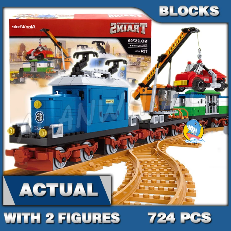 724pcs City Trains Diesel Locomotive with Mobile Crane Wagon Cars Rescue Tracks 25709 Building Blocks toys Compatible With Model