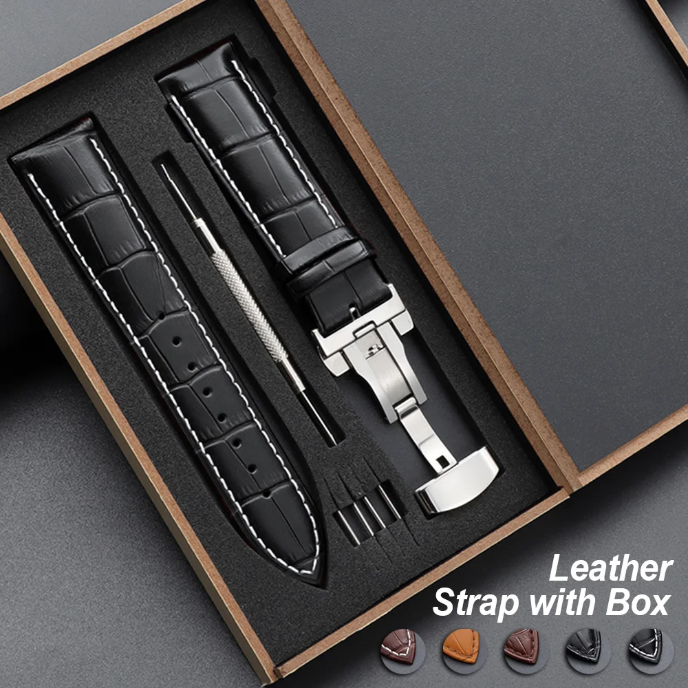 

10/12/13/14/15/16/17/18/19/20/21/22/23/24mm Bamboo Grain Leather Watch Band Business Leather Watch Strap Men Bracelet with Box