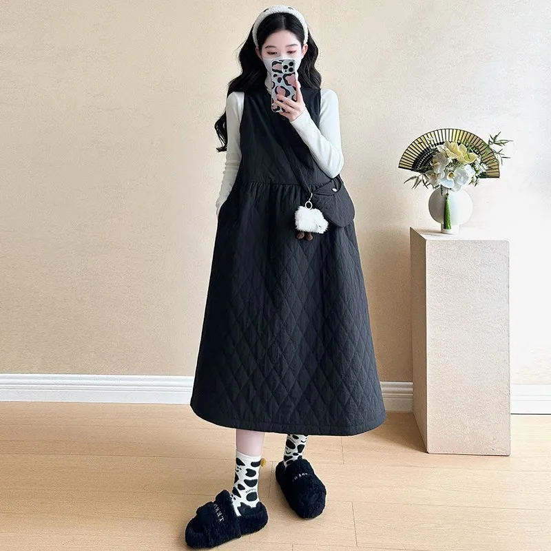 Fashionable Autumn Winter Slimming Maternity Cotton Vest Dress Bottom Sweater Two Piece Set Long Sleeve Thickened Base Pack