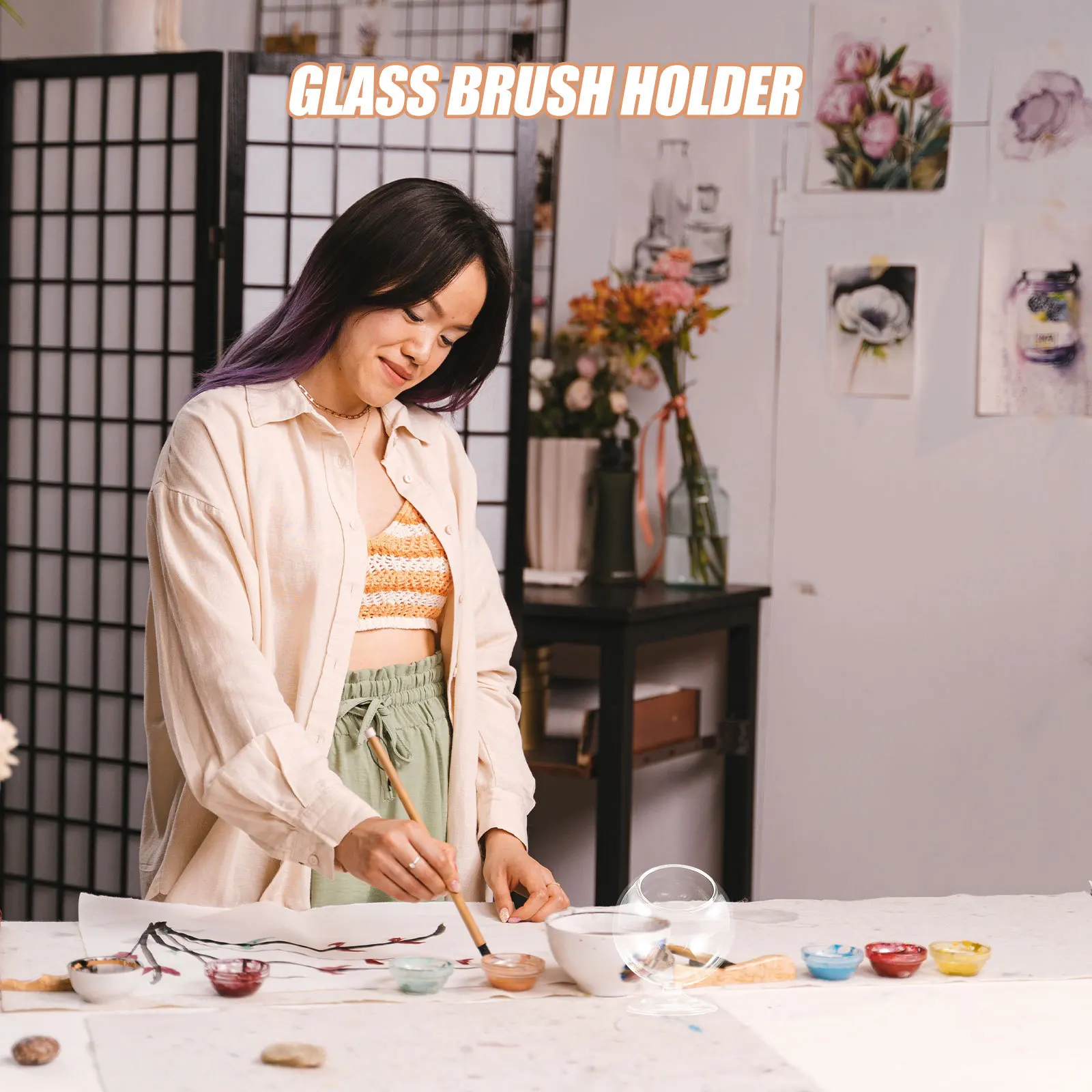 

Pen Cleaning Cup Glass Dip Pen Washing Holder for Calligraphy Watercolor Pens Multi-Purpose Desktop Organizer Tool