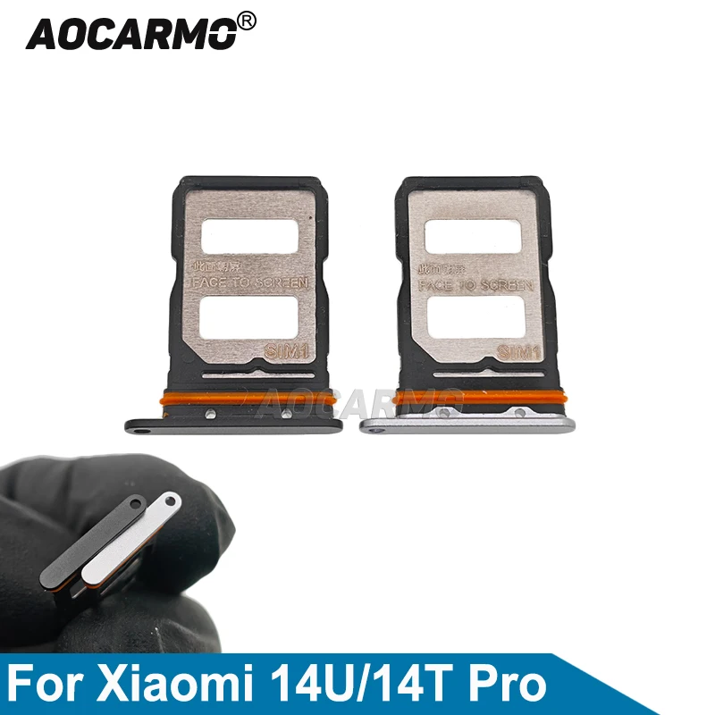 Aocarmo Silver Black SIM Tray For Xiaomi 14 Ultra Mi14 14T Pro Series Sim Card Holder Slot Replacement Part