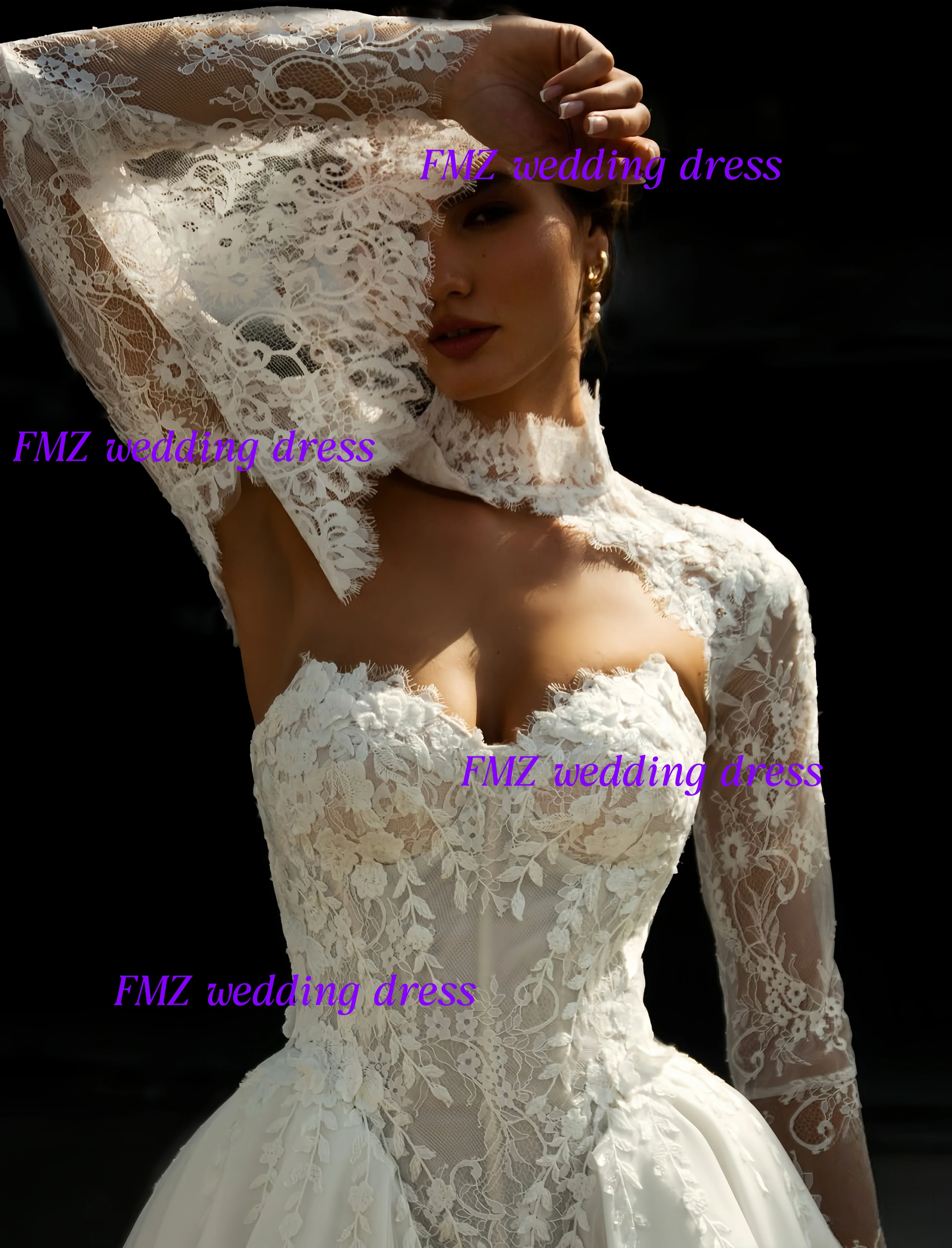 Customzied High collar Long Sleeve Mermaid Detachable tail Lace wedding dress vestidos de novia amanda novias amanda novias offi