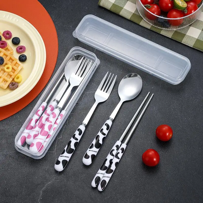 ملعقة شوكة عيدان مجموعة مع صندوق تخزين لمكتب مطعم المطبخ أواني السفر اكسسوارات 3 قطعة مجموعة أدوات المائدة المحمولة #6