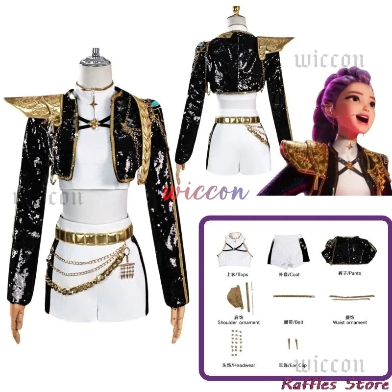 DY20Huntrix الذهبي شيطان الصيادين رومي تأثيري ميرا زوي زي مجموعة كاملة شعر مستعار Kpop التألق المرحلة ارتداء النساء هالوين لعب الأدوار