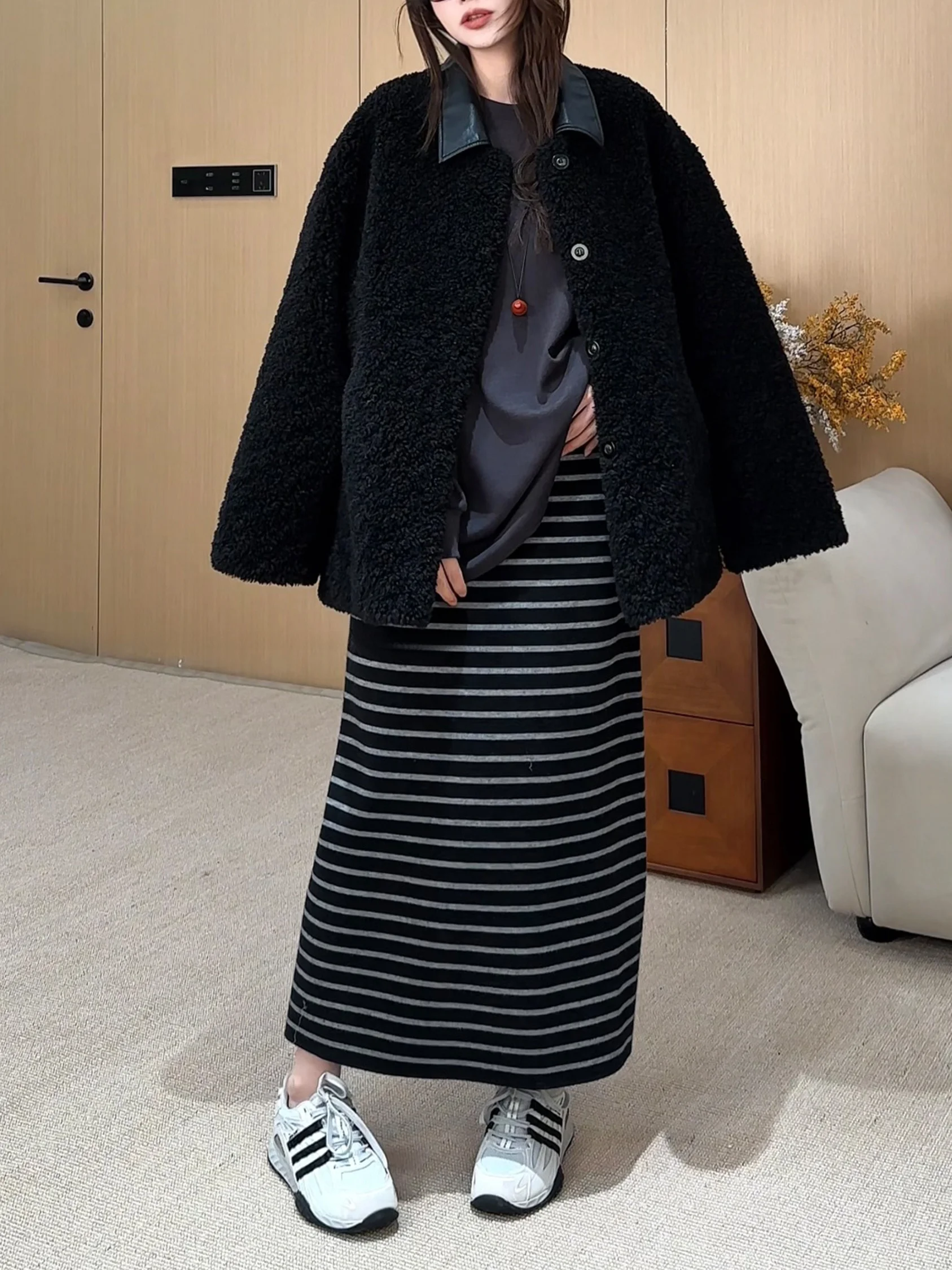 

Повседневная женская юбка в полоску с завышенной талией, эластичным поясом, универсальная, весенняя, для офиса, без подкладки