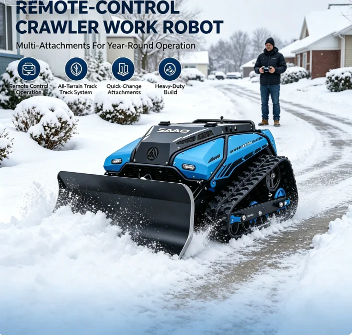 Easy Operation Powerful Compact Snow Blowing Machine Self Propelled Lawn Mower Crawler Snow Remover with Snow Blade