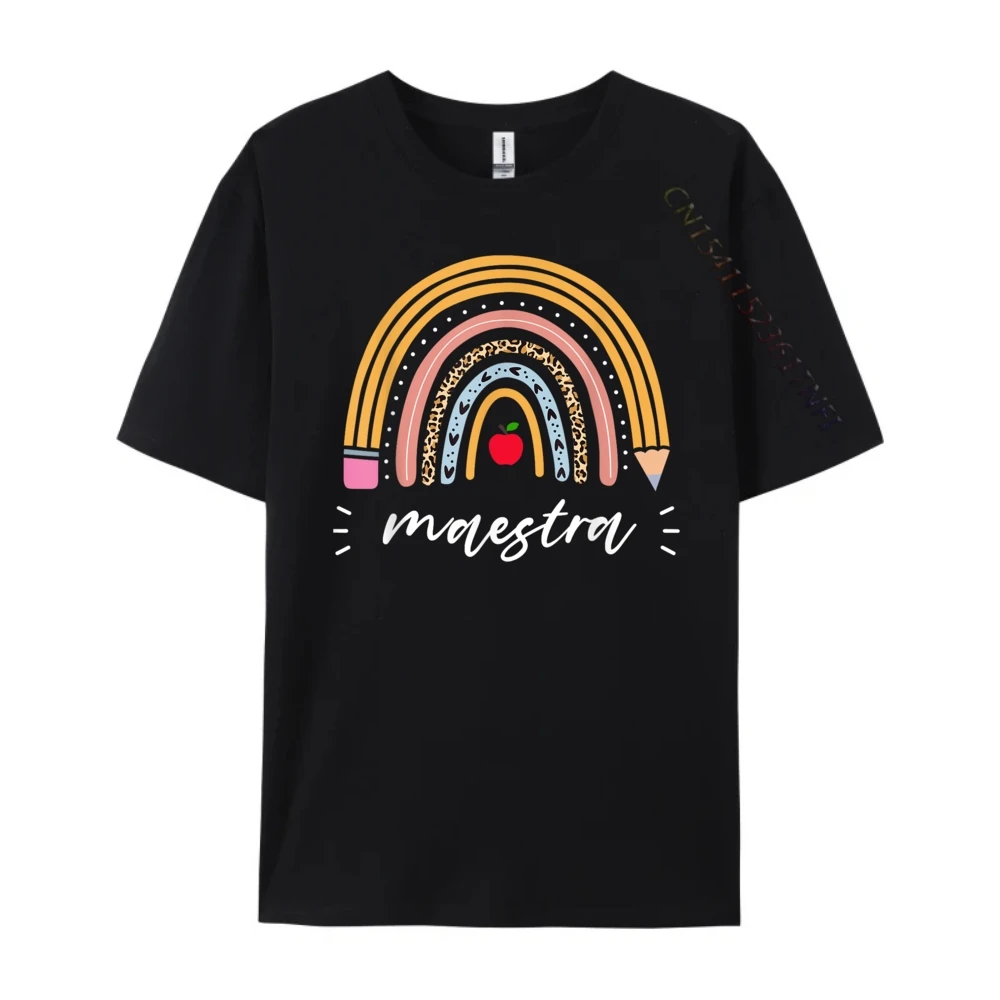 Maestra Bilingual Leopard Rainbow Regalos Spanish Teacher 3XL Men Clothing Vintage T Shirts