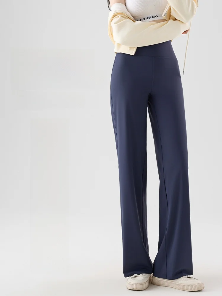 

Прямые брюки с высокой талией, кожаные брюки, женские удобные брюки для йоги, тонкие, весна-осень 2025 Sle, повседневные брюки с контролем живота