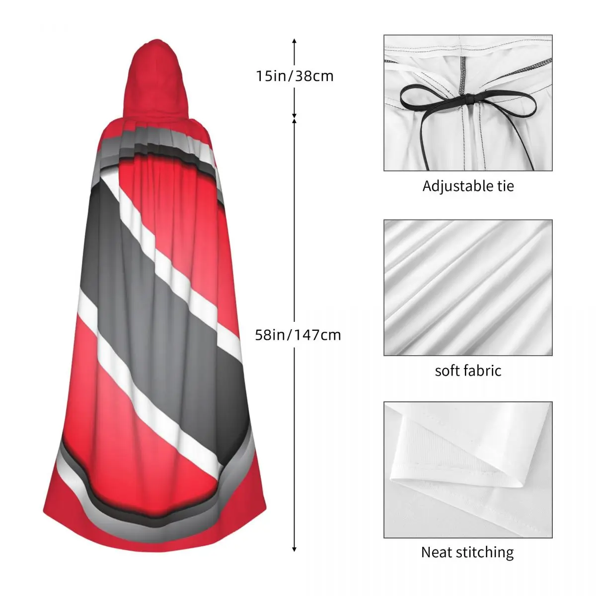 Trinidad And Tobago Flag Round Metal Frame Long Hooded Cloak Witch Medieval Costume Cosplay Cape HalloweenCoat Adult Unisex