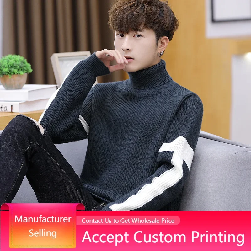 

Men Turtleneck Sweater Casual Pullover Long Sleeve T-Shirt Thicken Warm Top Knitted Bottoming Sweater Autumn Winter Clothes
