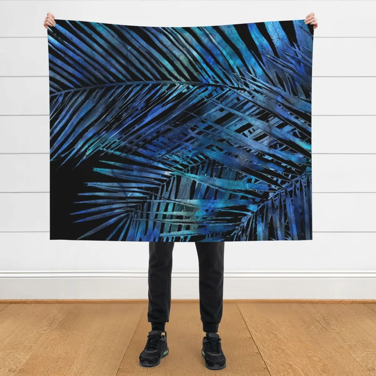 

Midnight Blue Palm Leaves Mixed Media Art Throw Blanket warm for winter sofa bed Blankets Sofas Of Decoration Blankets