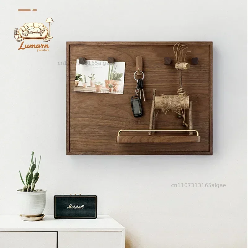 Wall-Mounted Storage Holder with Key Hook Walnut Wood Electric Meter Box Cover Decorative Rack Living Room Elegant Organization view 5