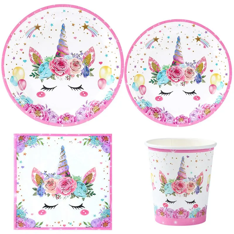 Unicorn Theme Party Disposable Tableware Unicorn Birthday Party Decorations Kids Baby Shower Girl Birthday Party Supplies