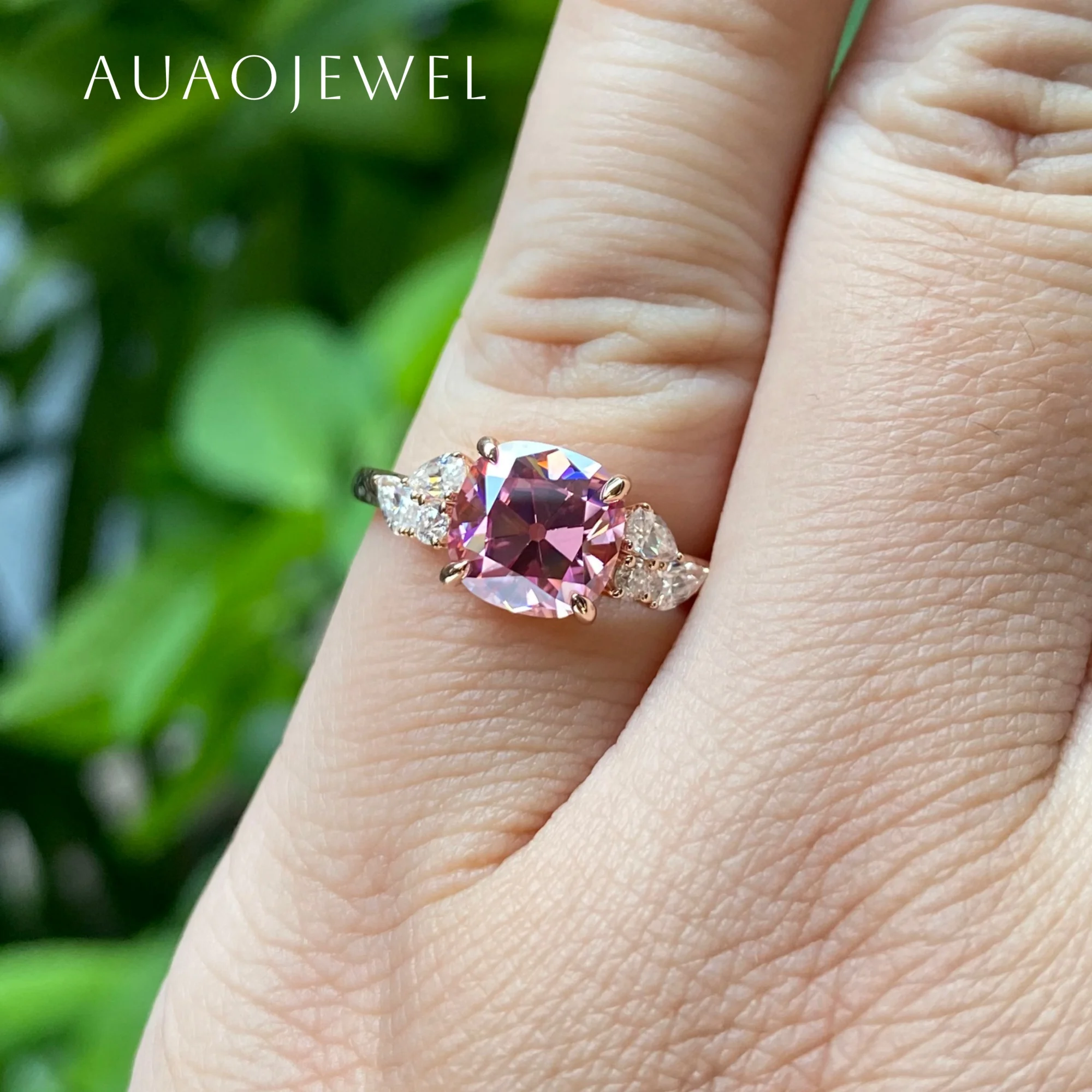 

AUAOJEWEL 7.5Mm Cushion Cut Pink Moissanite Silver Ring Women 18K 9K 14K 10K Real Gold Wedding Fashion Jewelry With Certificate