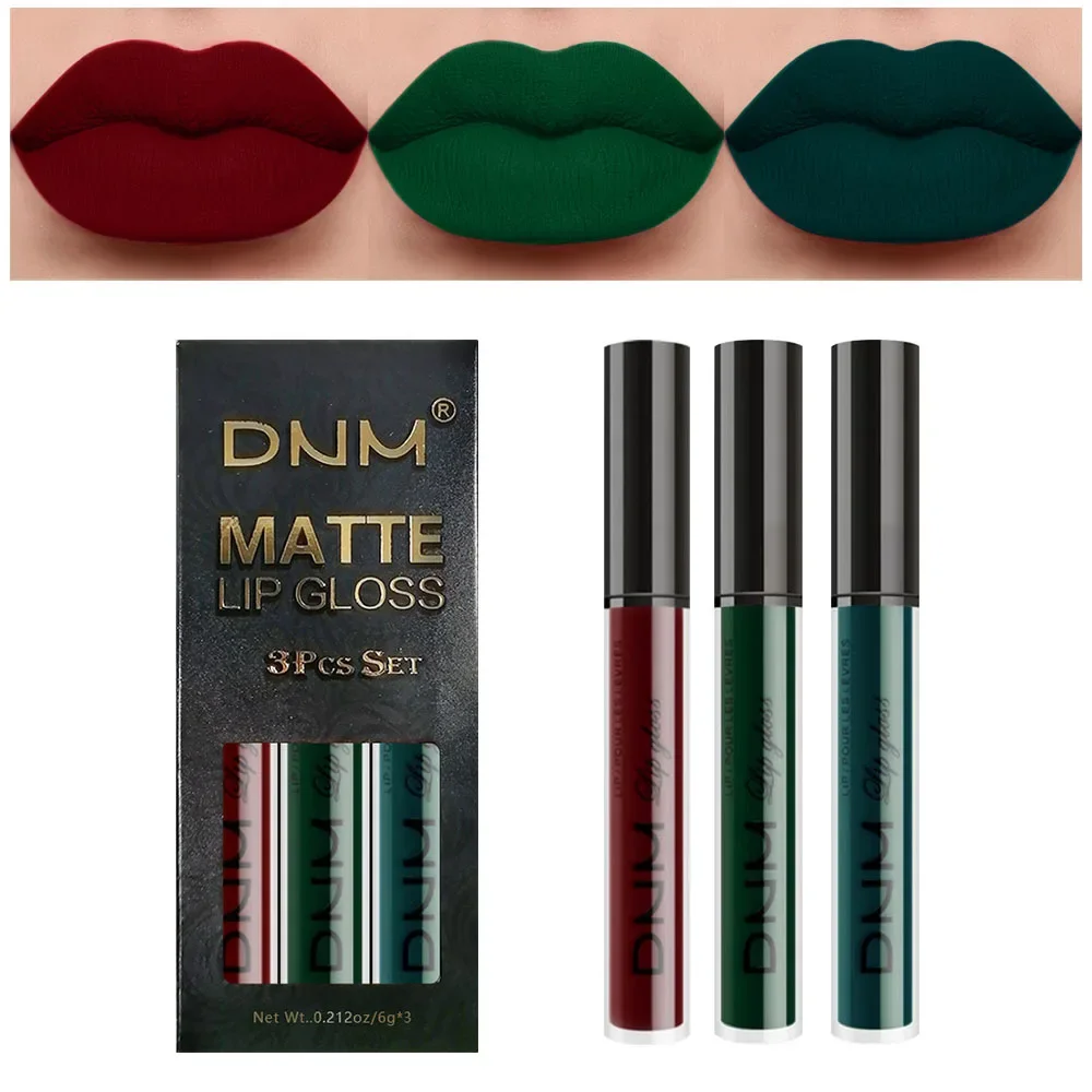 Nieuwe 3 Stks/set Vloeibare Lippenstift Waterdicht Langdurig Cosmetisch Zwart Blauw Paars Groen Matte Lipgloss Nude Lip Tint Vlek Make-Up