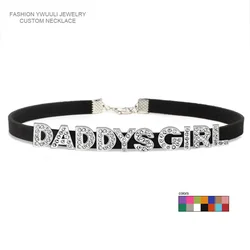 Strass Brief Daddys Mädchen Halskette für Frauen, Personalisierte Halsband Fashion Korean Leder Kragen Party Sexy Schmuck Heißer