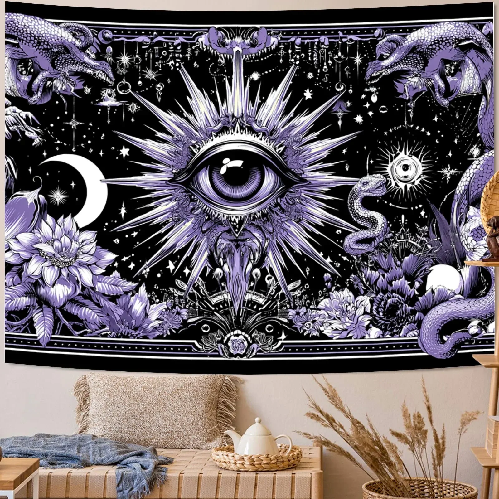Divine Eye of Providence Tapestry Bohemian Boho Mystic Wall Decor Occult Tarot Astrology Spiritual Cosmic Crystal Boho Polyester