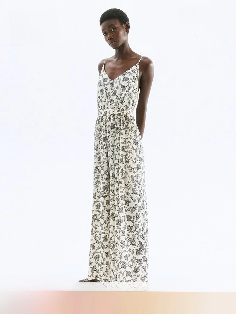 

Модный женский комбинезон с принтом и поясом, весенний, с длинными брюками, средней посадкой, универсальный, бренд H&M