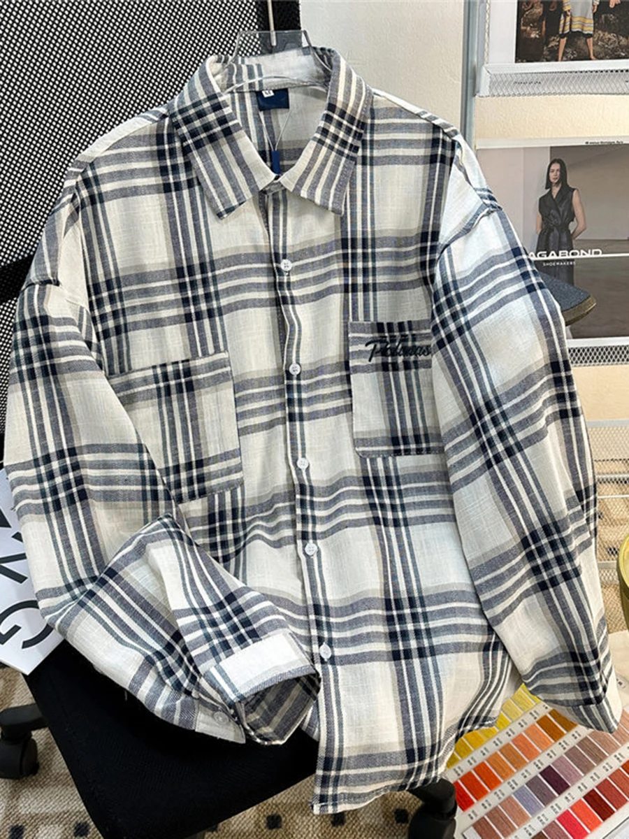 

Ретро-рубашка в клетку с длинным рукавом, повседневная классическая верхняя одежда для весны и осени, молодежная модная свободная тонкая рубашка стандартного кроя