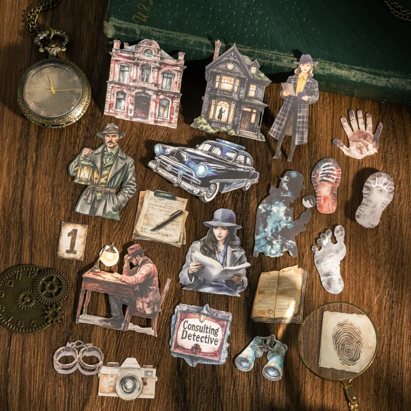 

Серия агентства детектива Чарли, винтажный персонаж, пейзажная наклейка, креативный материал для журнала «сделай сам», коллаж, скрапбук, канцелярские принадлежности