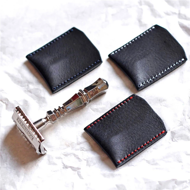 

【1PC Double Edge Safety Razor Head Sleeve Protective Case Leather Without Razor】