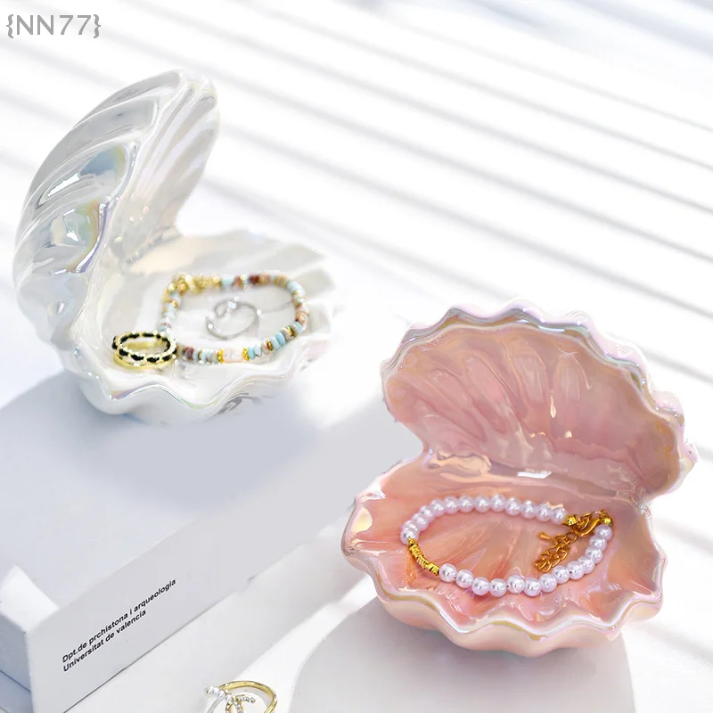 

【No】1 Pcs Ceramic Shell Shape Jewelry Box - Mini Necklace Pendant Tray For Party & Valentine's Day Decor