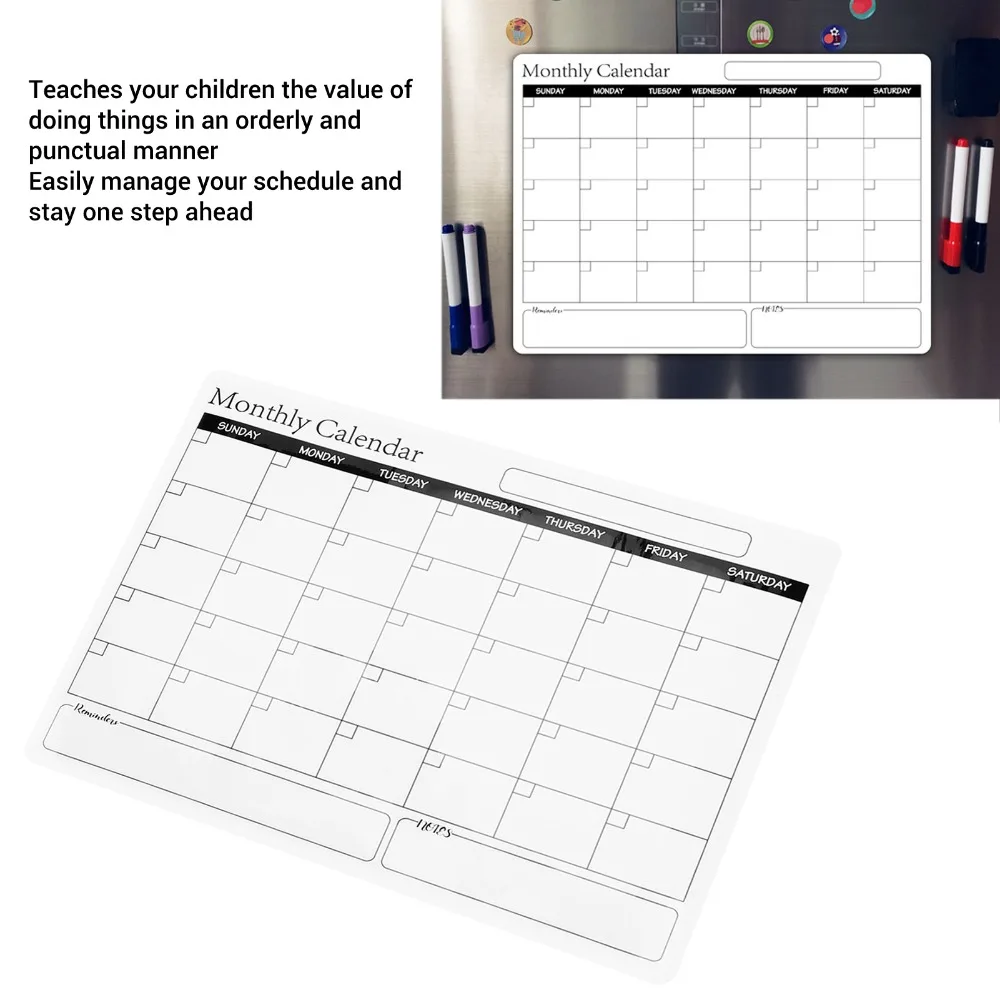Reusable PET Material Dry Erase Calendar Peel and Stick Monthly Planner Fridge Calendar Giant Size Wall Decal Calendar Kitchen