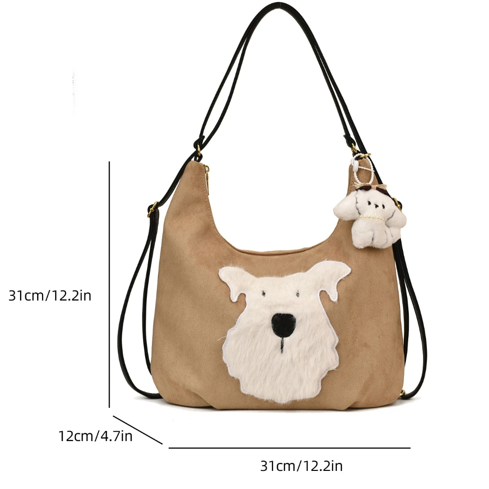 Herbst & Winter Damen Multifunktionale Umhängetasche Niedliche flauschige weiße Hundegesichtshandtasche Täglicher Gebrauch Seitentasche für Damen Rucksack