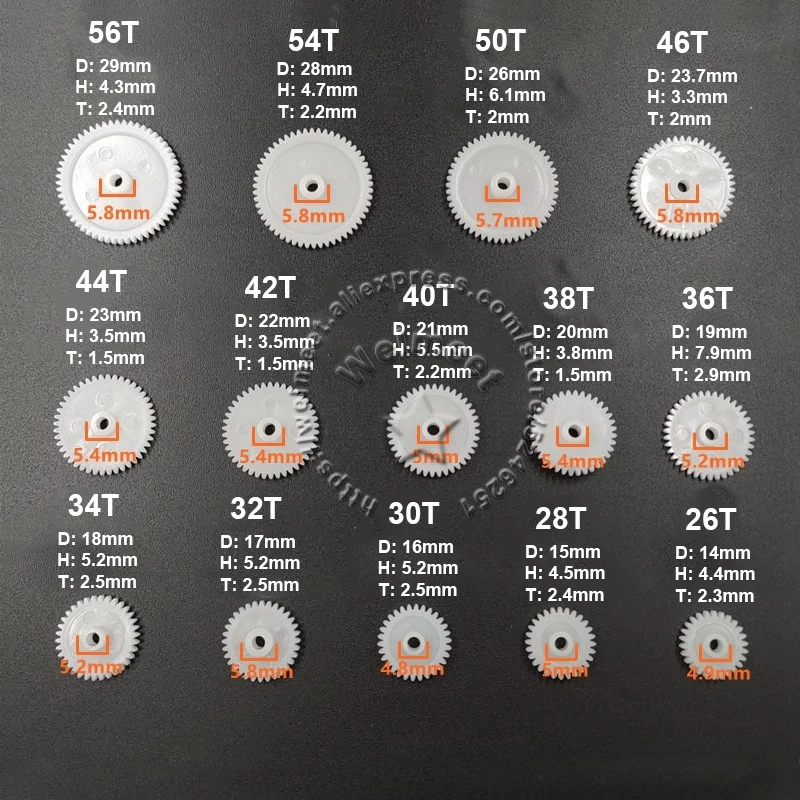 10x 18-56 Teeth 0.5 Module 2.95mm Hole Single-layer Plastic Gear For Motor Reduction Reducer Gearbox DIY Toy Model Accessories