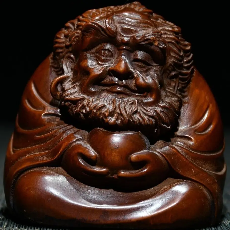 Hand Carved Wood Bodhidharma enlightenment Statue Figurine Desktop Ornaments Home Decoration Crafts Tea Pet Decor