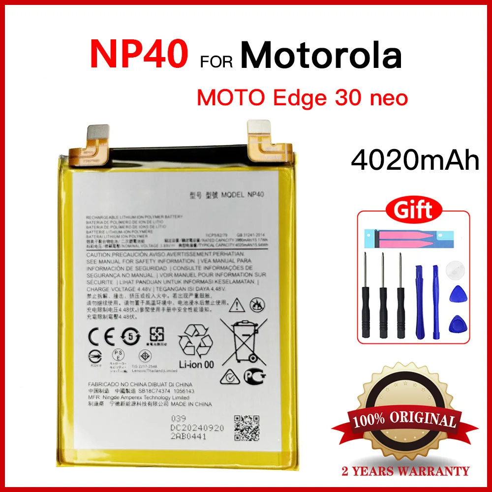 Genuine New High Quality  4020mAh NP40 Replacement Battery For Motorola EDGE 30 NEO NP 40 Batteria Batteries+Free Tools