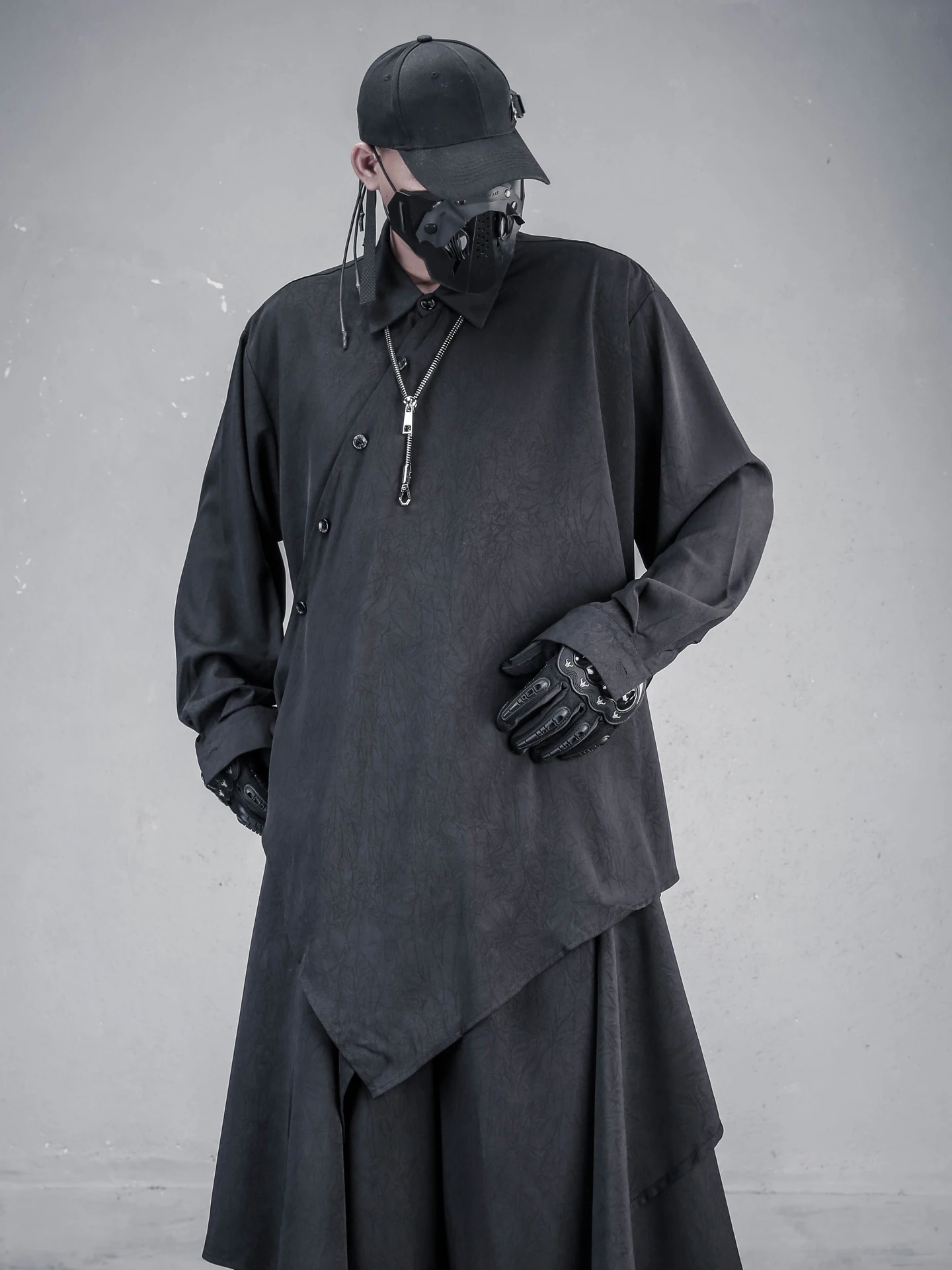 PWZL Original Loose Long Sleeve Shirt Waist in Adjustable Asymmetric Japanese Yamamoto Style New Chinese Fashion Men's Button up